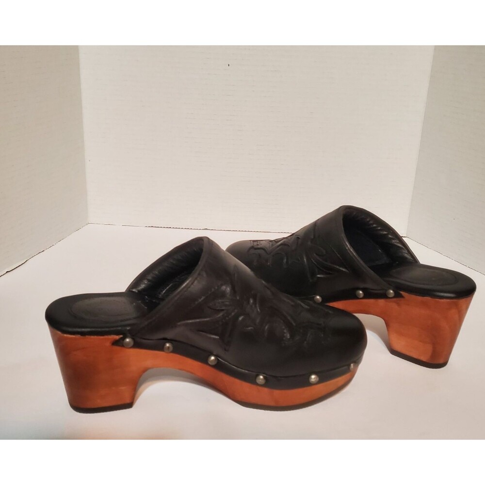 Vintage Ariat Black Leather Clogs Women's Size 8 Western Boho